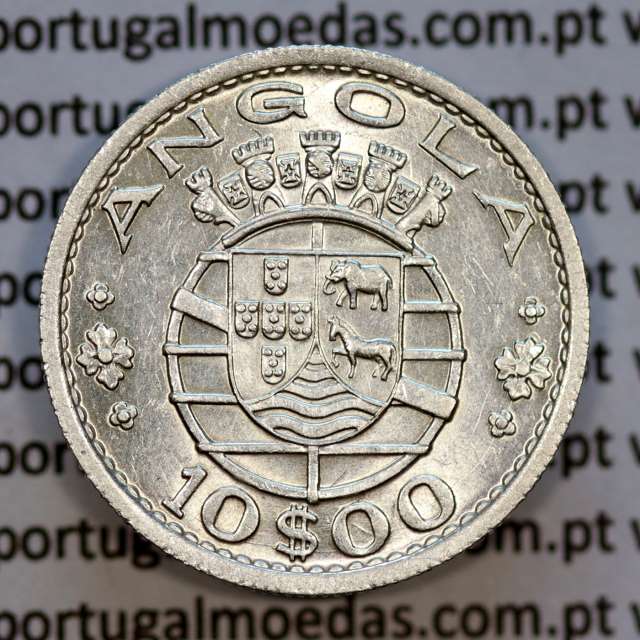 Angola 10$00 prata 1955, dez escudos prata 1955 Angola Ex-Colónia, (Bela/Soberba),World Coins Angola KM 73