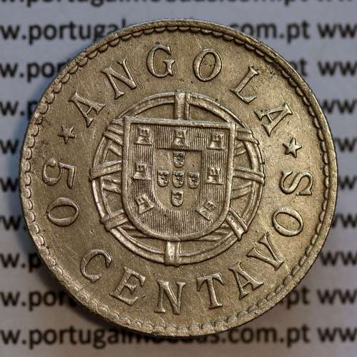 Coin 50 Centavos 1922 Nickel Angola, "$50" fifty cents 1922 Former Angola Colony, (MBC), World Coins Angola KM 65