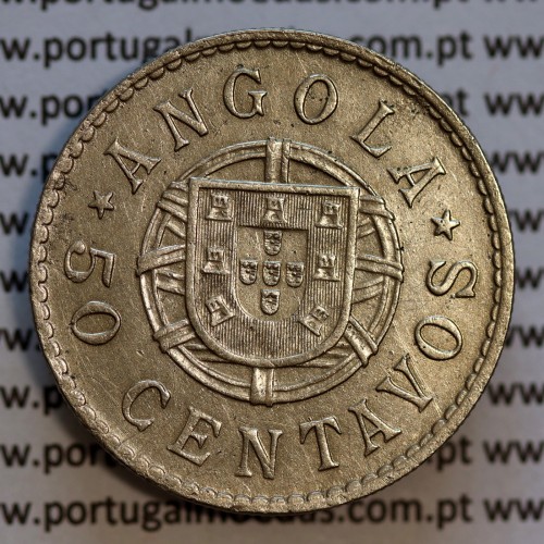 50 Centavos 1923 Níquel Angola, "$50" cinquenta centavos 1923 Ex-Colónia Portuguesa Angola, (MBC), World Coins Angola KM 65