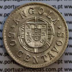 Coin 50 Centavos 1922 Nickel Angola, "$50" fifty cents 1922 Former Angola Colony, (Bela), World Coins Angola KM 65