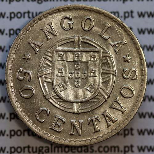 Coin 50 Centavos 1922 Nickel Angola, "$50" fifty cents 1922 Former Angola Colony, (Bela), World Coins Angola KM 65
