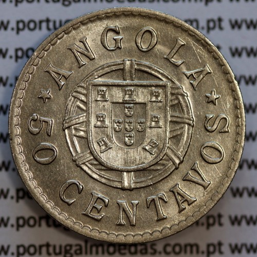 50 Centavos 1922 Níquel Angola, "$50" cinquenta centavos 1922 Ex-Colónia Portuguesa Angola, (MBC+/Bela), World Coins Angola KM65