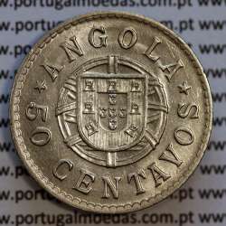 Coin 50 Centavos 1922 Nickel Angola, "$50" fifty cents 1922 Former Angola Colony, (Bela), World Coins Angola KM 65