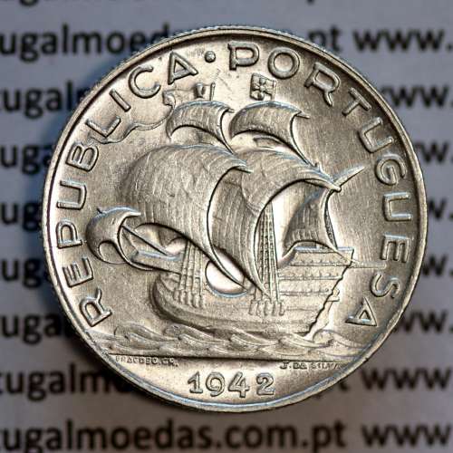 5$00 prata 1942, 5 escudos prata de 1942, Cinco Escudos 1942 da República Portuguesa, (Bela), World Coins Portugal KM 581