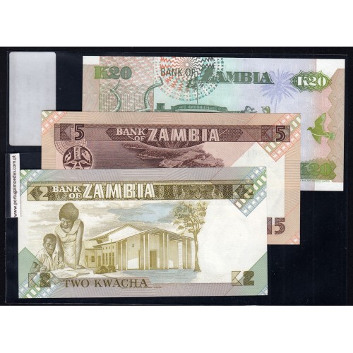 Zambia - Lot of 2 Different Notes-Series 1980-1992 (Uncirculated)