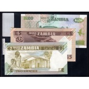 Zambia - Lote de 3 Notas Diferentes-Serie 1980-1992 ( Não Circuladas)