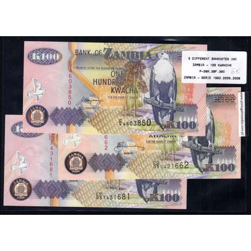Zambia - Lot of 3 Different Notes-Series 1992-2006-2008 (Not Circulated)