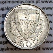 5 escudos 1943 prata,5$00 prata 1943, Cinco Escudos 1943 da República Portuguesa, (Bela/Soberba), World Coins Portugal KM 581