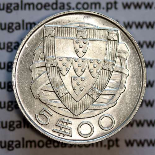 5 escudos 1943 prata,5$00 prata 1943, Cinco Escudos 1943 da República Portuguesa, (Soberba), World Coins Portugal KM 581