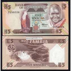 Zambia - Nota de 5 Kwacha 1986-1988 (Não Circulada) - Pick 25d