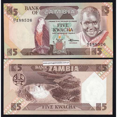 Zambia - Nota de 5 Kwacha - 1980 (Não Circulada)