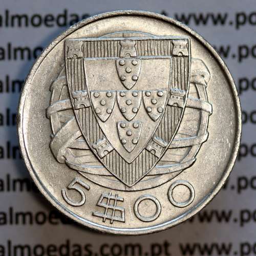 coin 5 escudos 1942, 5$00 silver 1942, Cinco Escudos 1942 of the Portuguese Republic, (Bela), World Coins Portugal KM 581