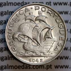 coin 5 escudos 1942, 5$00 silver 1942, Cinco Escudos 1942 of the Portuguese Republic, (Bela), World Coins Portugal KM 581