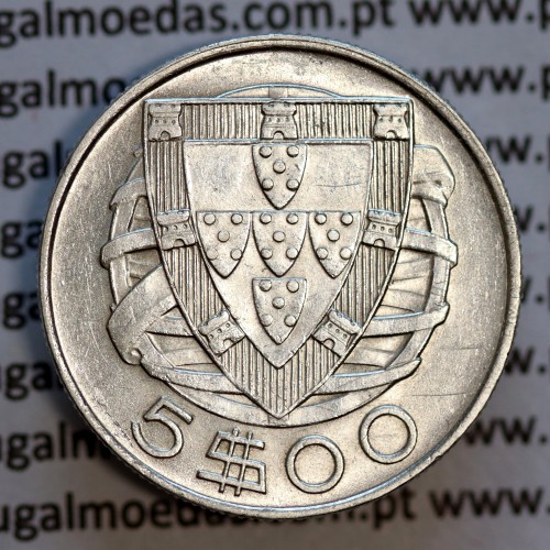 5 escudos 1942 prata, 5$00 prata 1942, Cinco Escudos 1942 da República Portuguesa, (Bela), World Coins Portugal KM 581