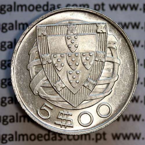 5 escudos 1951 prata, 5$00 1951 prata da República Portuguesa, (Bela/Soberba), World Coins Portugal KM 581