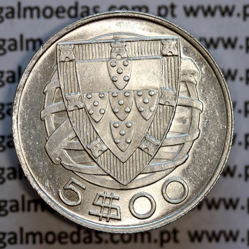 5 escudos 1951 prata, 5$00 1951 prata da República Portuguesa, (Bela/Soberba), World Coins Portugal KM 581