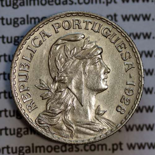 1 Escudo 1928 Alpaca, 1$00 1928 alpaca Republica Portuguesa, (Bela), World Coins Portugal  KM 578