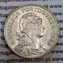 1 Escudo 1928 Alpaca, 1$00 1928 alpaca Republica Portuguesa, (Bela), World Coins Portugal  KM 578