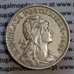 1 Escudo 1929 Alpaca, 1$00 1929 alpaca Republica Portuguesa, (MBC+), World Coins Portugal KM 578