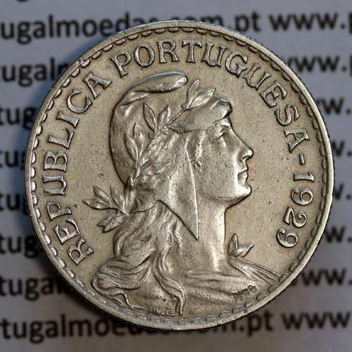 1 Escudo 1929 Alpaca, 1$00 1929 alpaca Republica Portuguesa, (MBC+), World Coins Portugal KM 578