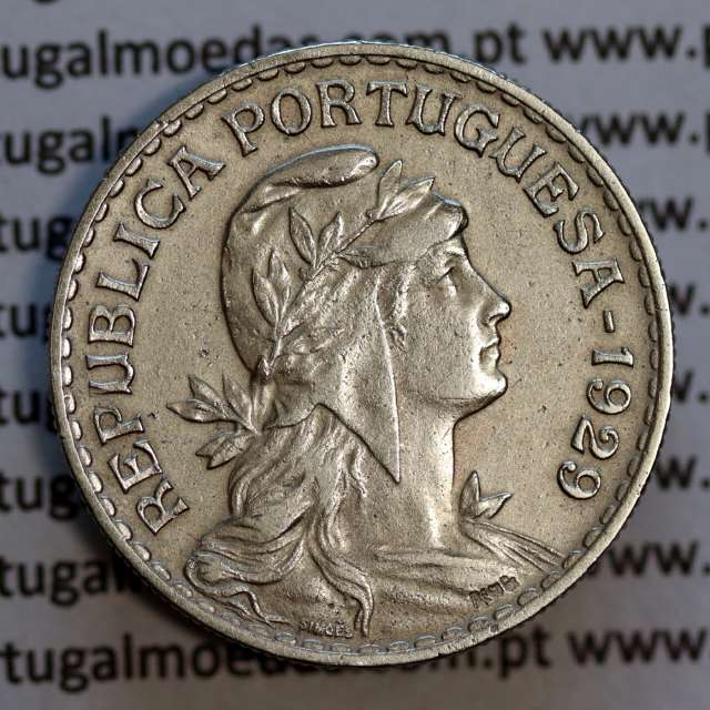 1 Escudo 1929 Alpaca, 1$00 1929 alpaca Republica Portuguesa, (MBC+), World Coins Portugal KM 578