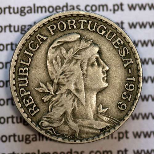 1 Escudo 1939 Alpaca, 1$00 1939 alpaca Republica Portuguesa, (MBC), World Coins Portugal  KM 578