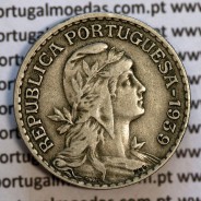 1 Escudo 1939 Alpaca, 1$00 1939 alpaca Republica Portuguesa, (MBC), World Coins Portugal  KM 578