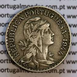 Coin 1 Escudo 1944 Alpaca of Portugal, 1$00 1944 alpaca of the Portuguese Republic, (MBC), World Coins Portugal KM 578
