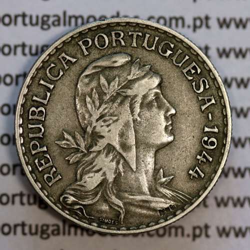 Coin 1 Escudo 1944 Alpaca of Portugal, 1$00 1944 alpaca of the Portuguese Republic, (MBC), World Coins Portugal KM 578