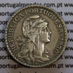 Portugal, coin of 1 Escudo 1930 Alpaca of the Portuguese Republic, (VF), World Coins Portugal KM 578