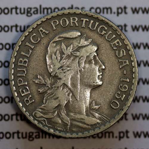 1 Escudo 1930 Alpaca, 1$00 1930 alpaca da Republica Portuguesa, (MBC), World Coins Portugal KM 578
