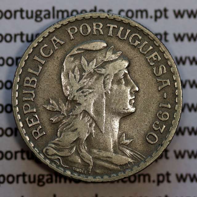 Portugal, coin of 1 Escudo 1930 Alpaca of the Portuguese Republic, (VF), World Coins Portugal KM 578