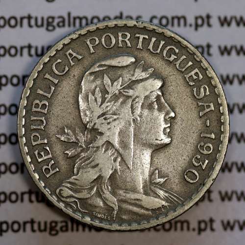 1 Escudo 1930 Alpaca, 1$00 1930 alpaca da Republica Portuguesa, (MBC), World Coins Portugal KM 578