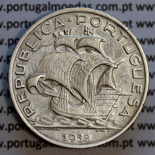 10 escudos 1932 prata, 10$00 1932 prata da Republica Portuguesa, (MBC+),  World Coins Portugal KM 582