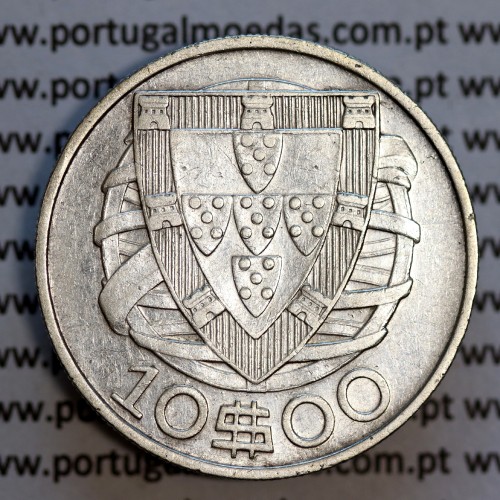 Portugal, silver coin of 10 Escudos 1932, 10$00 1932 silver coin of the Portuguese Republic, (VF+), World Coins Portugal KM 582