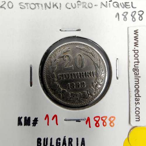 Bulgária 20 Stotinki 1888 Cupro-níquel, World Coins Bulgária KM 11
