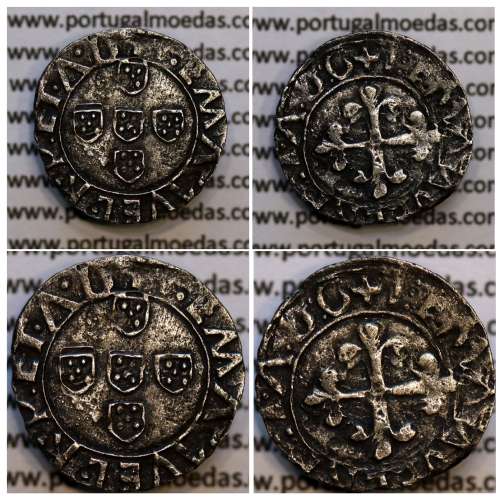 Silver coin Half Vintém of D. Manuel I 1495-1521, 10 Reais silver,  Legend: +I:EMANVEL:R:P:ET.A.D / +I:EMANVEL:R:P:ET:A:D:G