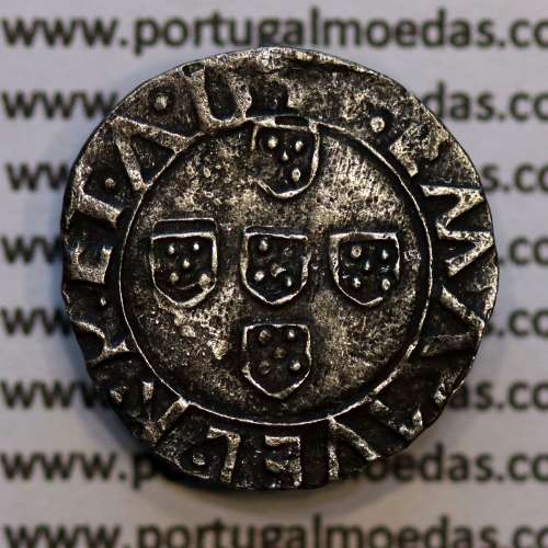 Silver coin Half Vintém of D. Manuel I 1495-1521, 10 Reais silver,  Legend: +I:EMANVEL:R:P:ET.A.D / +I:EMANVEL:R:P:ET:A:D:G