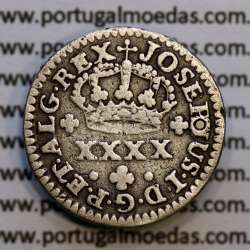 Meio Tostão Prata D. José I (1750 -1777), 50 Réis Prata JOSEPHUS, Diadema losango 2 pontos, World Coins Portugal KM 236.1