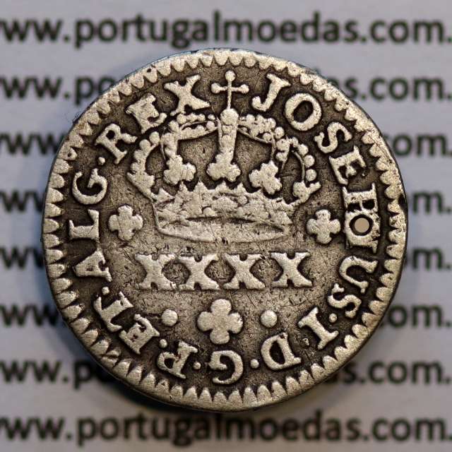 Portugal, silver coin Half Tostão of D. José I (1750-1777) Diadem 2 points, 50 Réis Silver JOSEPHUS, WorldCoins Portugal KM236.1