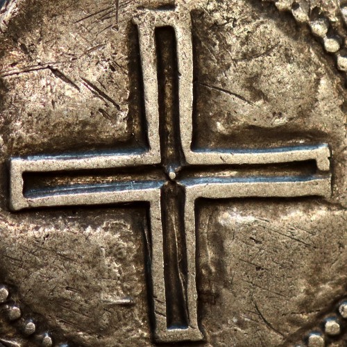 Tostão prata D. João IV 1640‑1656 – Reverso (variação de brilho 2) – Ref. MQ.4D.AG.J4.74.05.A1