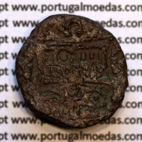 copper coin of Real of king D. João III 1521-1557, (Portugal) Crown without washers, Legend: ✘R ✘ / IO•III - R•P•A