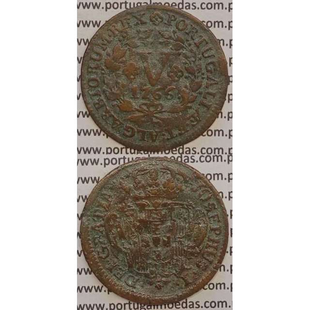 MOEDA V REIS COBRE 1766 (MBC) - D.JOSÉ I - JOSEPHUS - CRUZ PEROLADA
