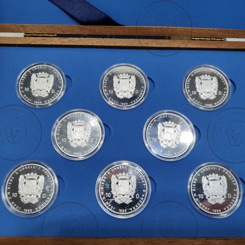 Andorra, coleção completa 8 moedas de 10 Diners 1999 Prata PROOF, World Coins Andorra KM156, 157, 158, 159, 160, 161, 162, 163
