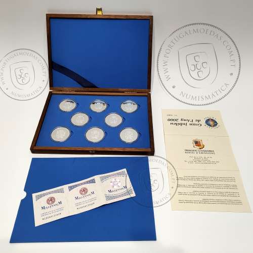 Andorra, coleção completa 8 moedas de 10 Diners 1999 Prata PROOF, World Coins Andorra KM156, 157, 158, 159, 160, 161, 162, 163