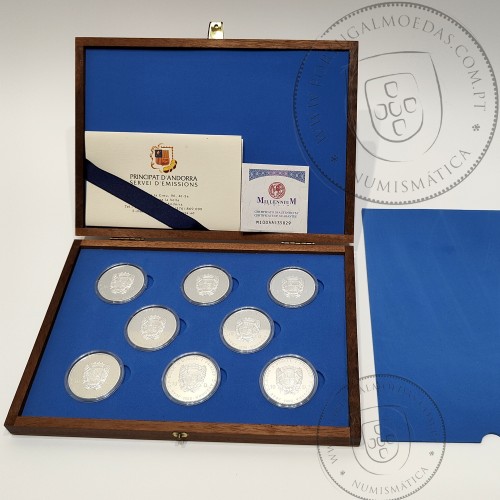 Andorra, coleção completa 8 moedas de 10 Diners 1999 Prata PROOF, World Coins Andorra KM156, 157, 158, 159, 160, 161, 162, 163