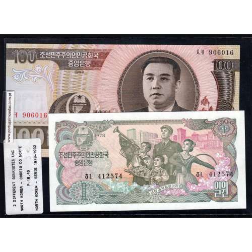 North Korea - Lot of 2 Different Banknotes - Series 1978-1992 (Not circulated)