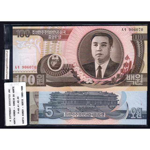 Coreia do Norte - Lote De 4 Notas Diferentes - Serie 1992-1998 (Não circuladas)