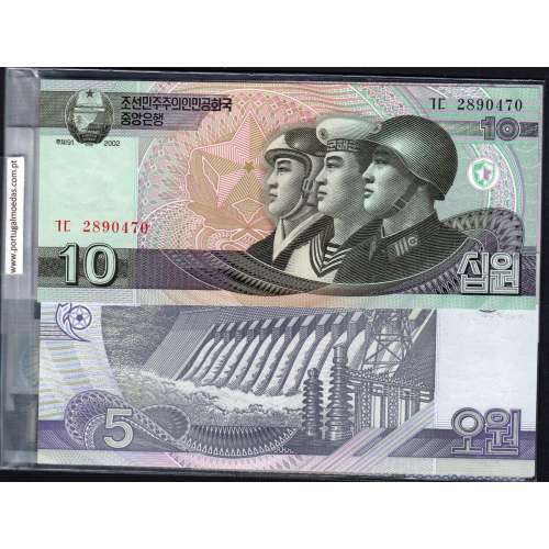 Coreia do Norte - Lote de 6 notas Diferentes - Serie 2002-2007 (Não circuladas)