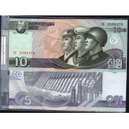 Coreia do Norte - Lote de 6 notas Diferentes - Serie 2002-2007 (Não circuladas)